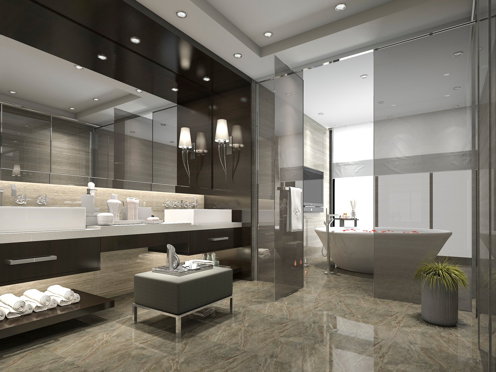 3d rendering modern and luxury bathroom and toilet