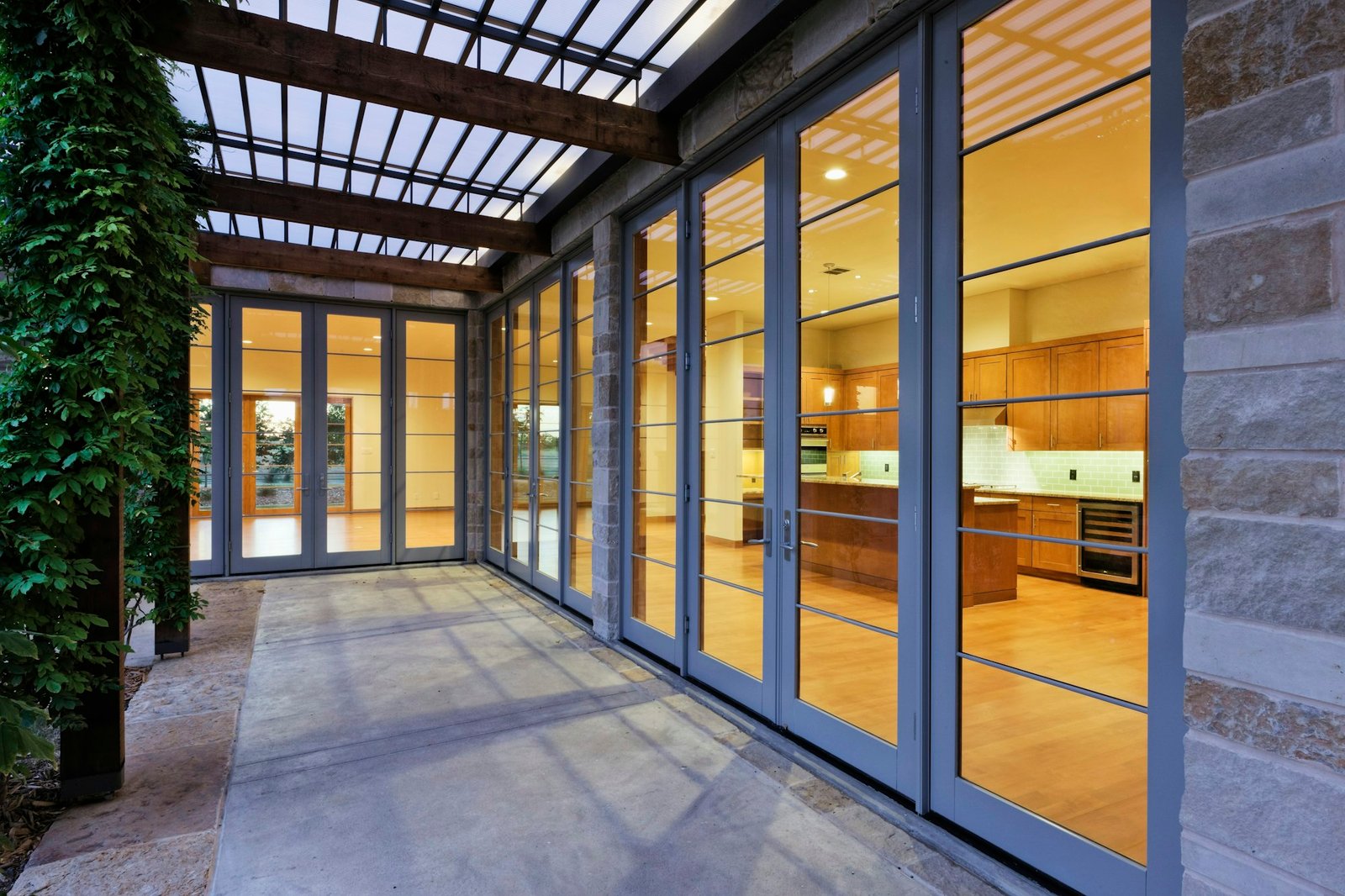 Modern Home Kitchen Through Glass Doors